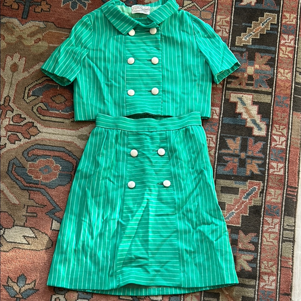 Vintage Green Striped Two-Piece Set